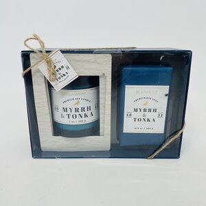 Blksmith Myrrh & Tonka Mens Gift set Soy Candle Bar Soap New In Box